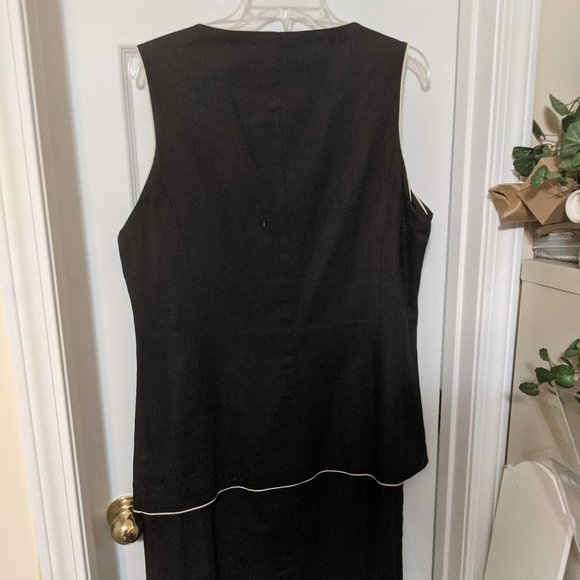 Black linen sleeveless dress with white edging and buttons. size 16 - Picture 2 of 3